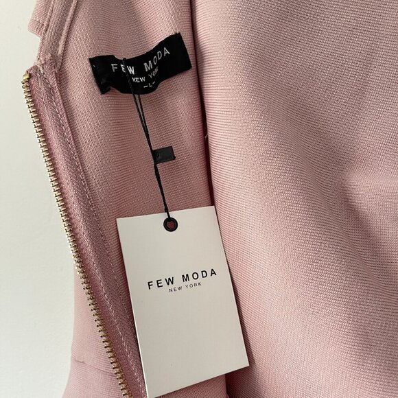 Few Moda Size L Pink One-Shoulder Asymmetrical Ruffle Hem Midi Dress Bodycon - Picture 13 of 15